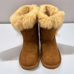 CHILDRENS PLACE Brown Girls Size 1 Faux Fur Lined Winter Boots Braid Buckle